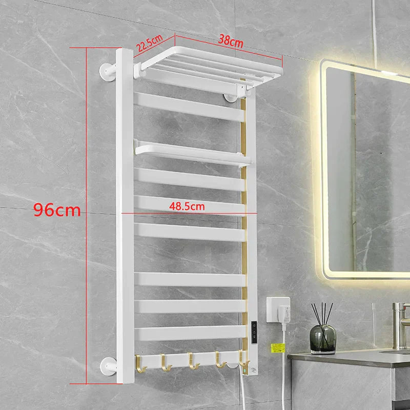 White Electric Heated Towel Rail Smart Electric Towel Rack Bathroom Cloth Screen Dryer Towel